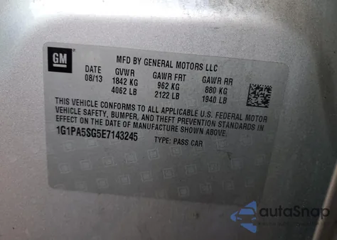 2014 Chevrolet Cruze Ls Auto z USA, uszkodzony, nr VIN 1G1PA5SG5E7143245